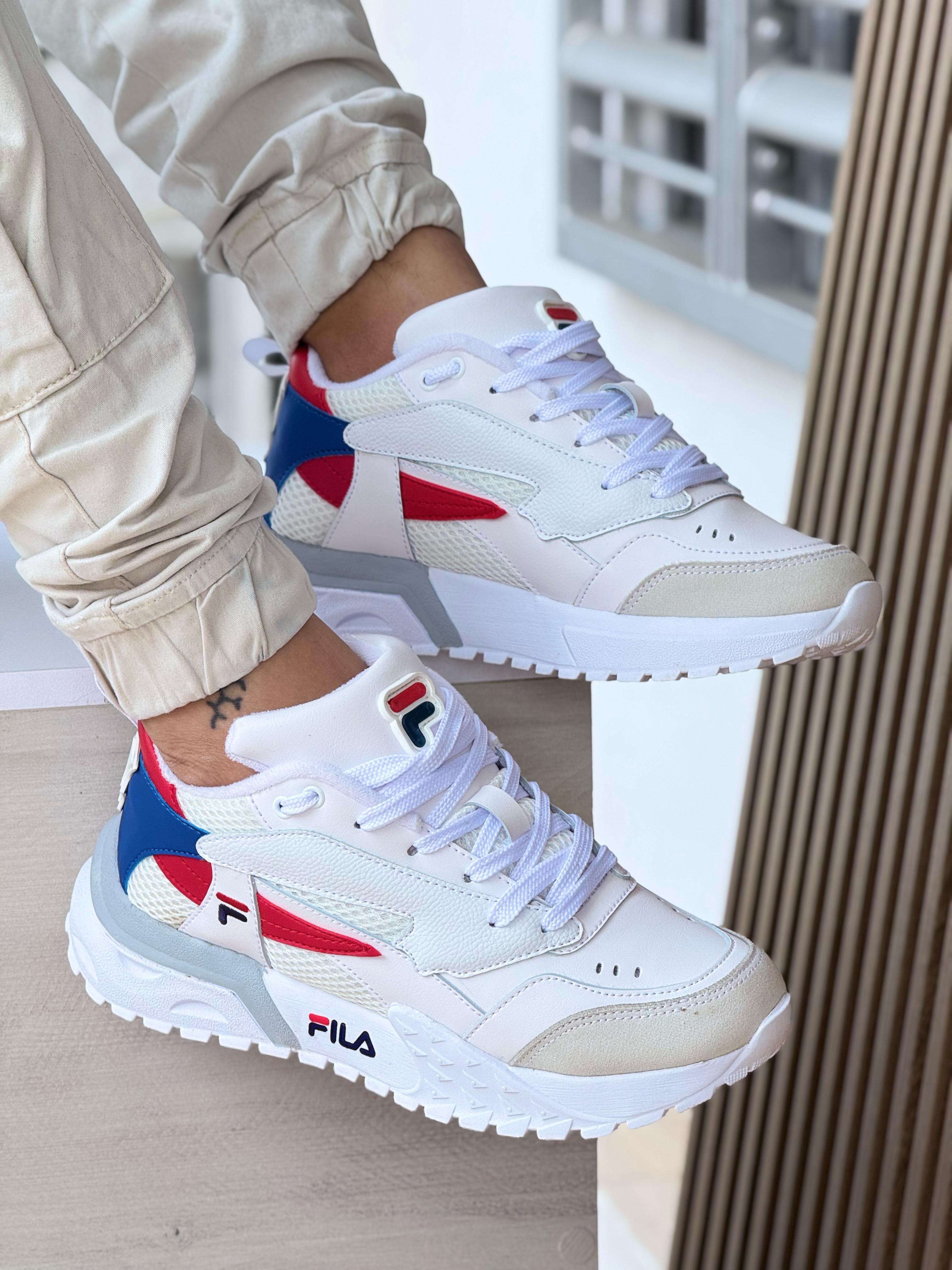 TENIS FILA CABALLERO  BLANCO X ROJO